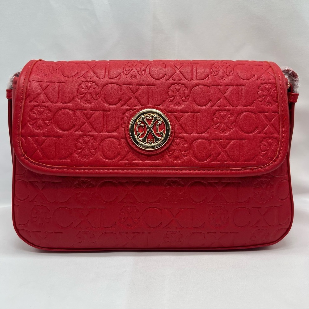 NWT CXL by Christian Lacroix‎ Clara Embossed Logo Shoulder Bag Red